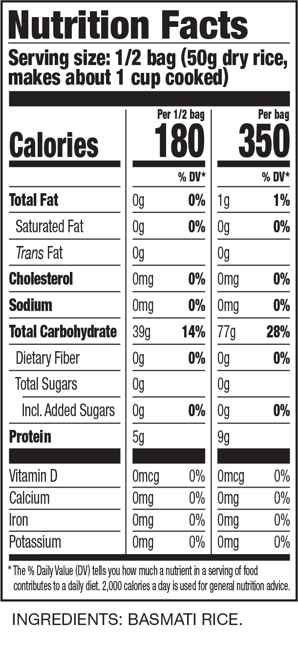 Nutrition Facts Basmati Rice