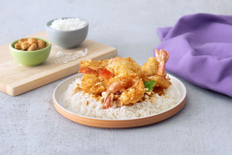 Coconut Shrimp over Rice with Marmalade-Mustard Sauce