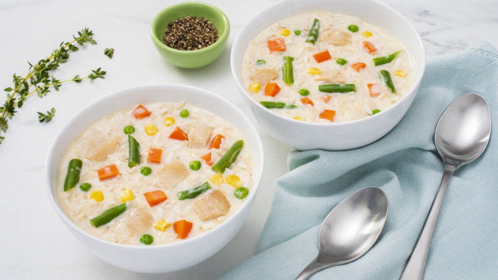 creamy chicken and rice soup with vegetables