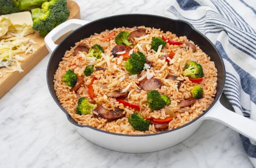 easy-smoked-sausage-and-rice-skillet-with-broccoli-and-peppers