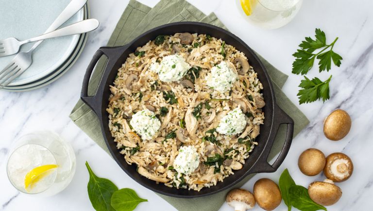 Chicken and Rice Casserole with Spinach and Mushrooms