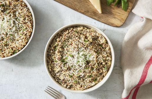 Risotto made with tri-color quinoa and Parmesan
