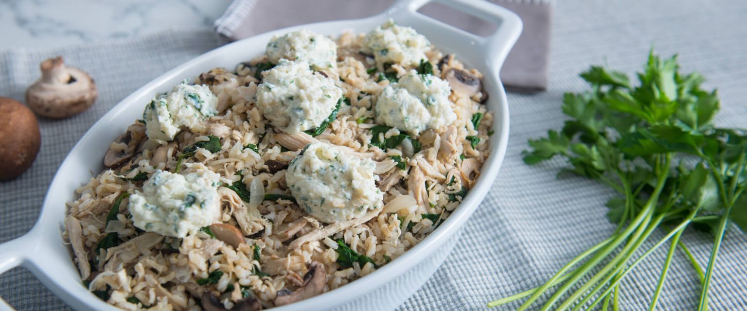 Chicken and Rice Casserole with Spinach and Mushrooms