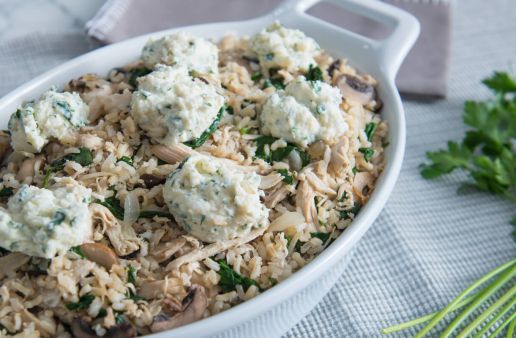 Chicken and Brown Rice Casserole with Spinach and Mushrooms