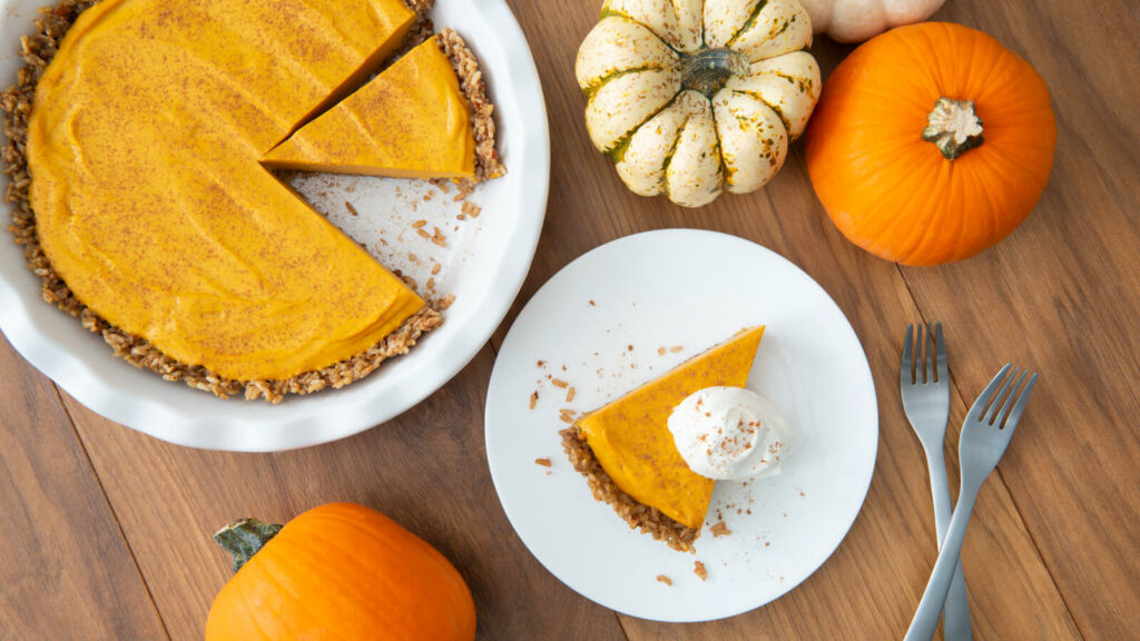 Pumpkin Mousse Pie with Pecans and Brown Rice Crust