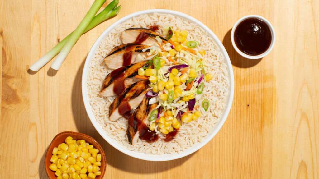 BBQ Chicken Rice Bowl with corn