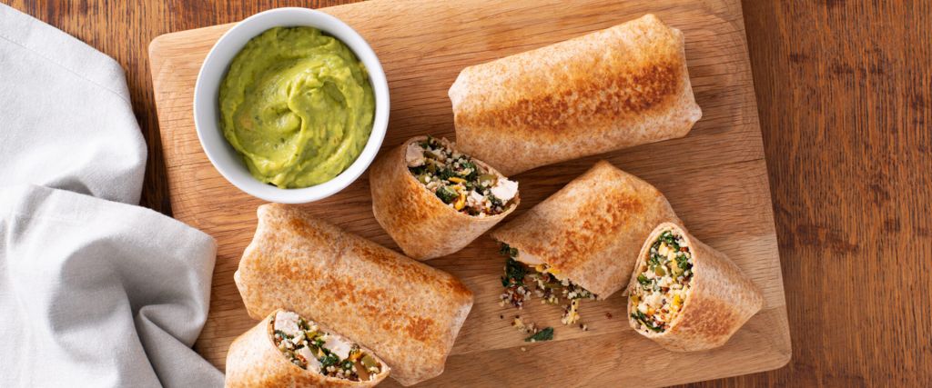 Chicken and Kale Chimichangas with Quinoa