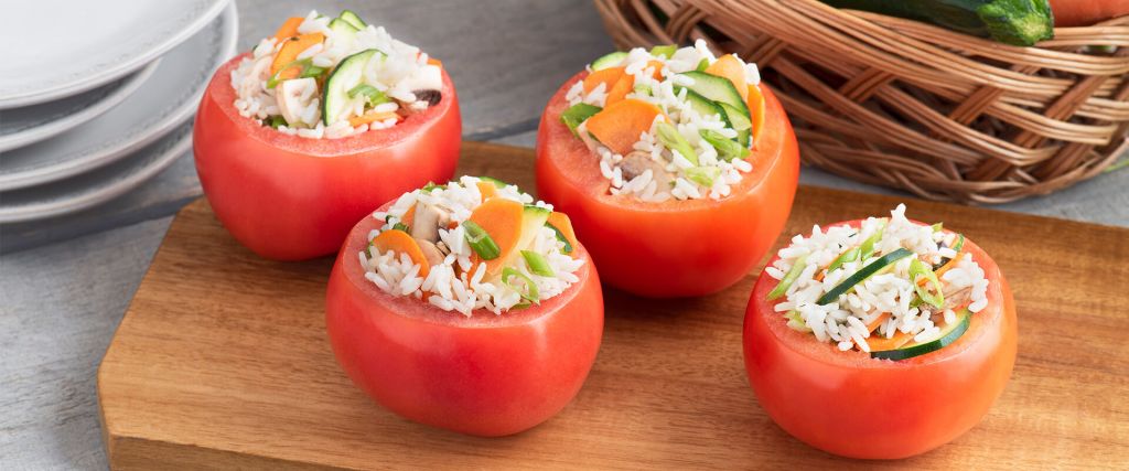 Garden Veggie Stuffed Tomatoes with White Rice