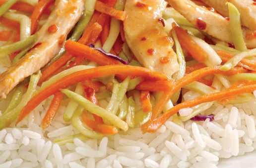 Sweet and Spicy Apricot Chicken served over Jasmine Rice