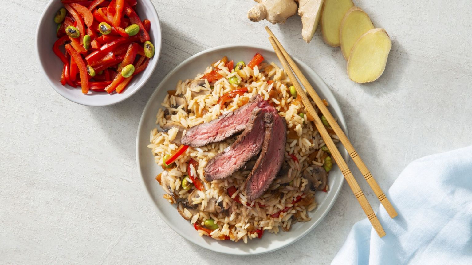 Asian-Style Steak with Mushrooms and Rice