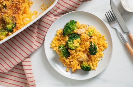 homebaked cheesy chicken and broccoli casserole with rice