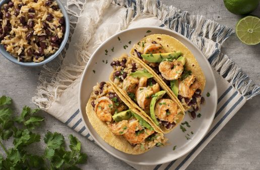 cuban-inspired-shrimp-tacos-with-avocado-black-beans-and-jasmine-rice