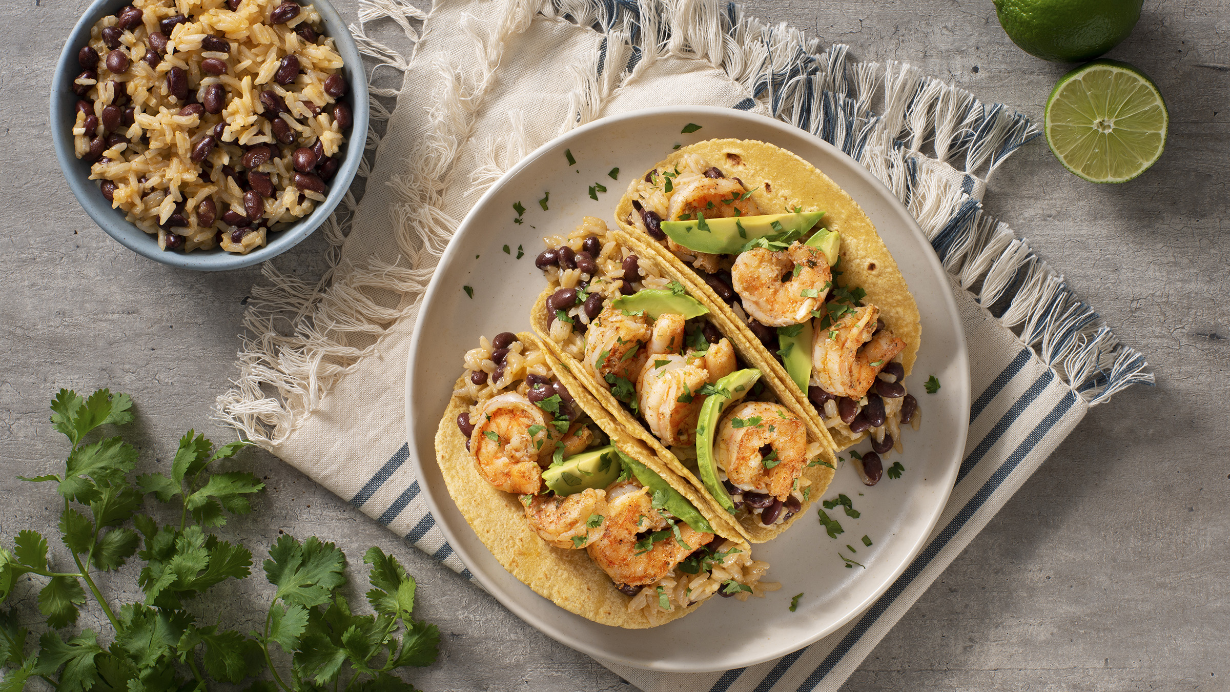 cuban-inspired-shrimp-tacos-with-avocado-black-beans-and-jasmine-rice