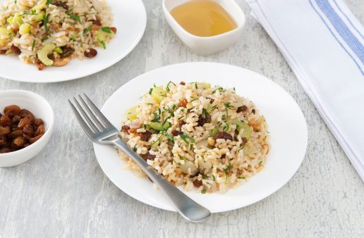 brown-rice-with-honey-nut-dressing-and-raisins