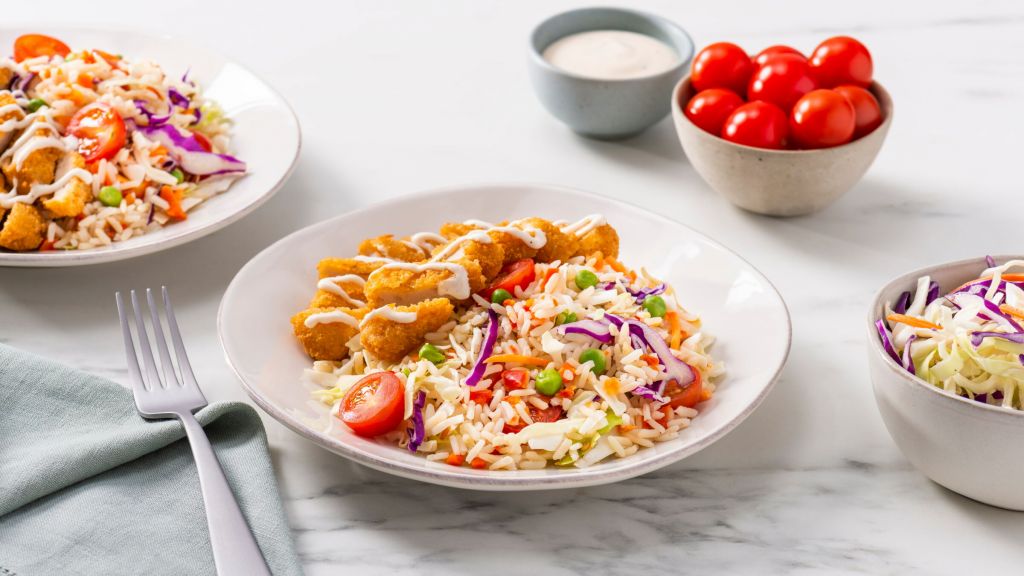 rice-salad-with-fried-chicken-shredded-cole-slaw-mix-cherry-tomatoes-and-ranch-dressing