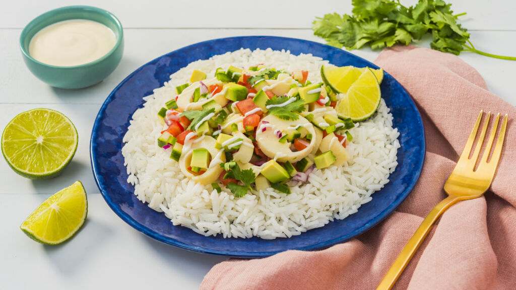 Hearts-Of-Palm-Ceviche-with-Yuzu-and-jasmine-rice