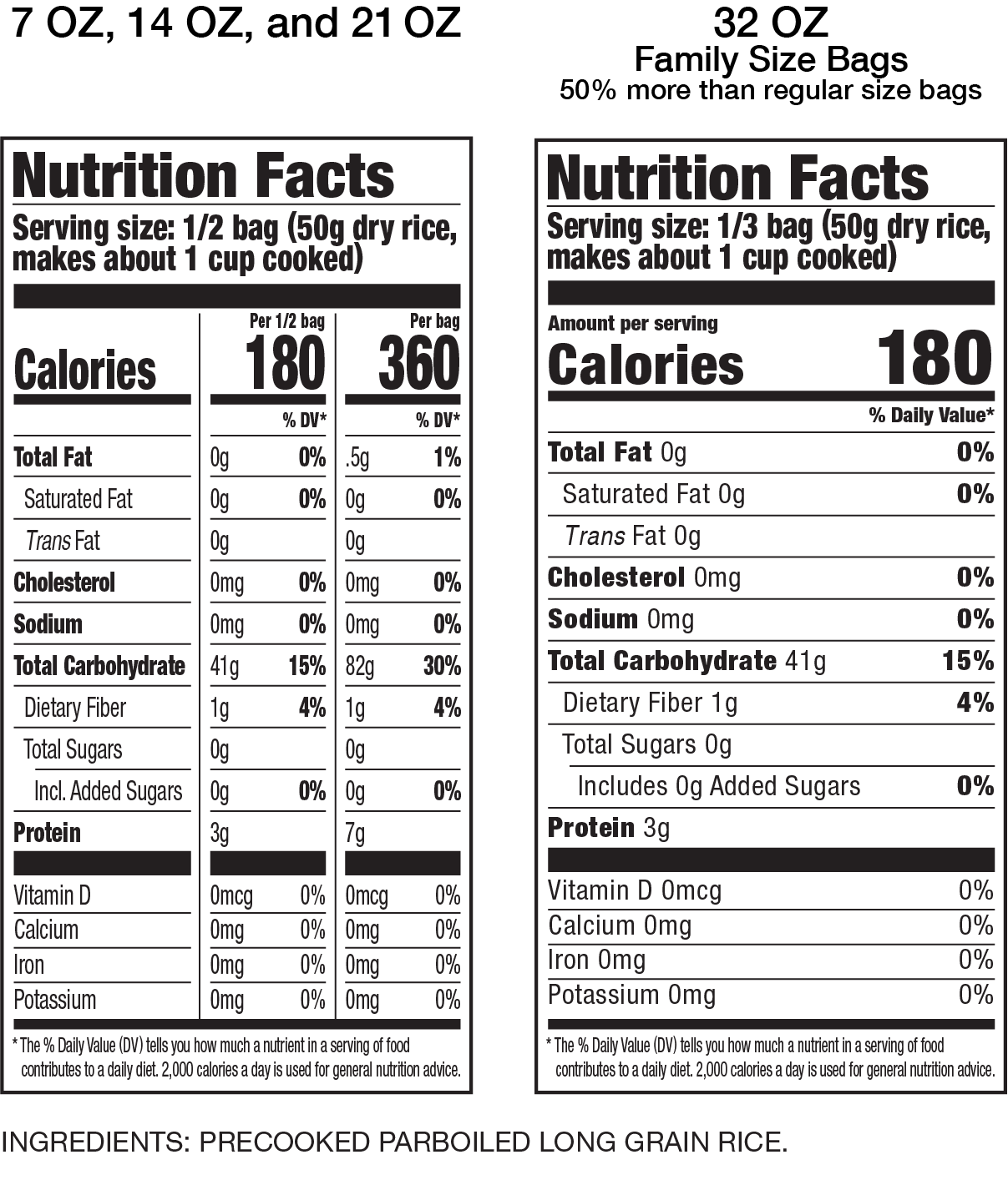 Nutrition Facts White Jasmine Rice