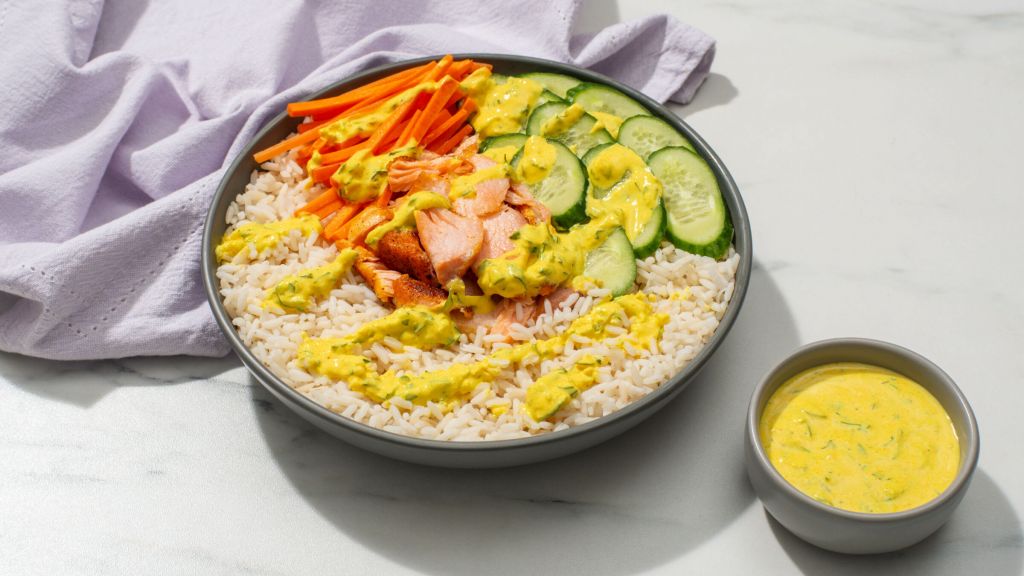 Salmon Rice Bowl Recipe with Turmeric Yogurt