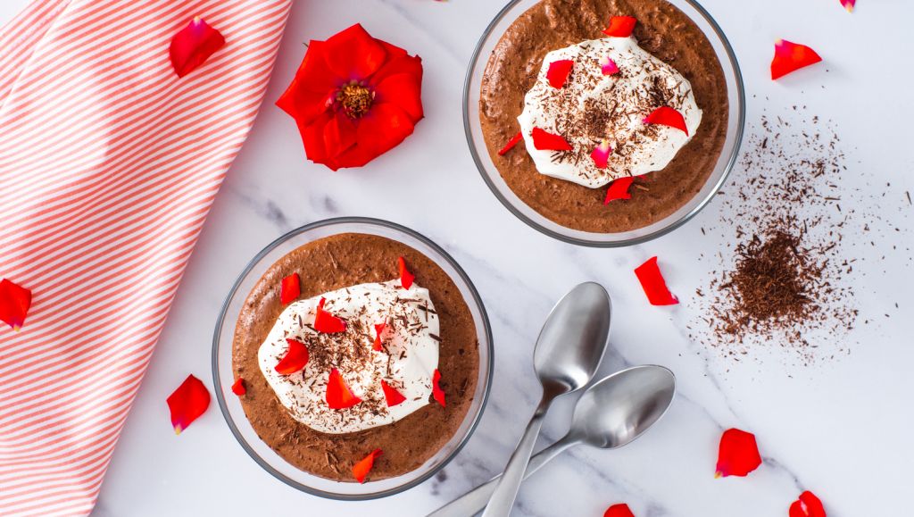 CHOCOLATE ROSE GERANIUM QUINOA MOUSSE RECIPE, overhead shot