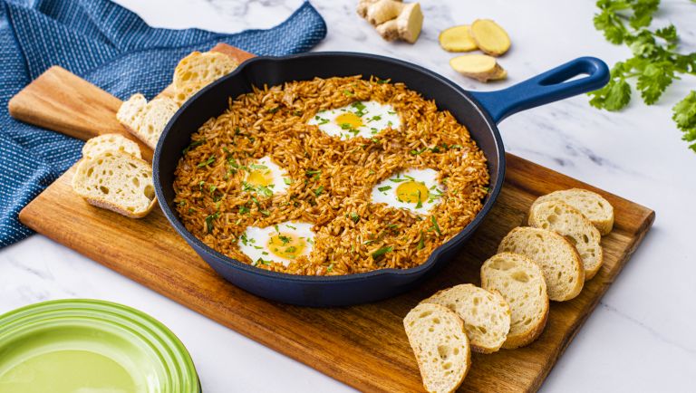 Indian Spiced Tomato and Rice Casserole with Eggs