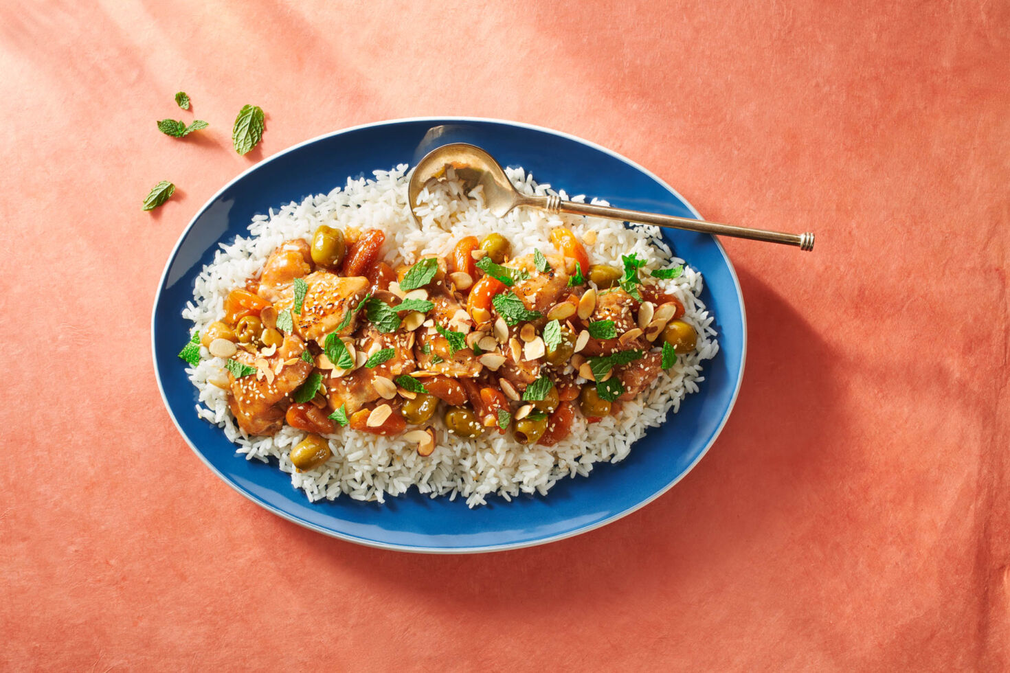 Moroccan Chicken and Rice with Green Olives and Apricots