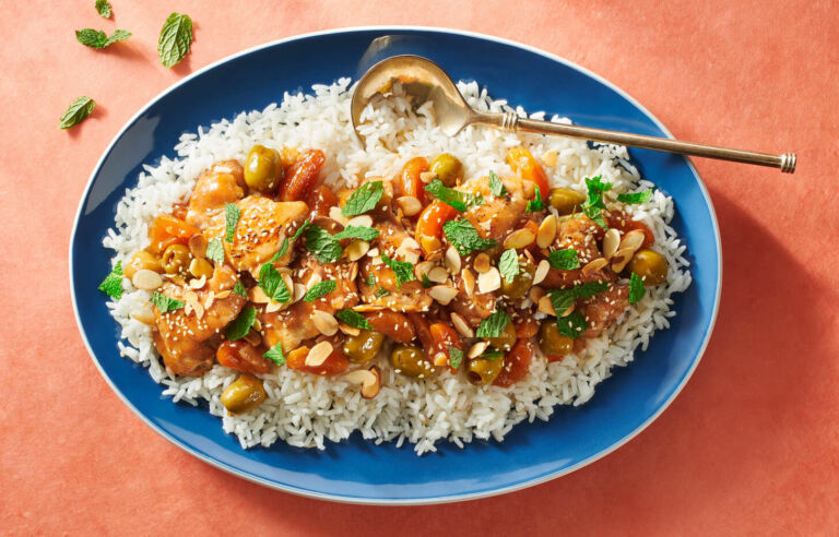 Moroccan Chicken and Rice with Green Olives and Apricots