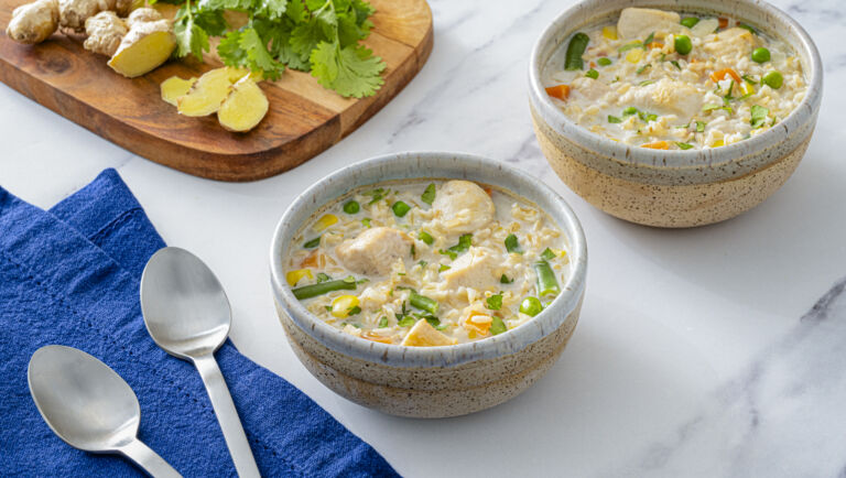 Ginger Coconut Chicken & Brown Rice Soup