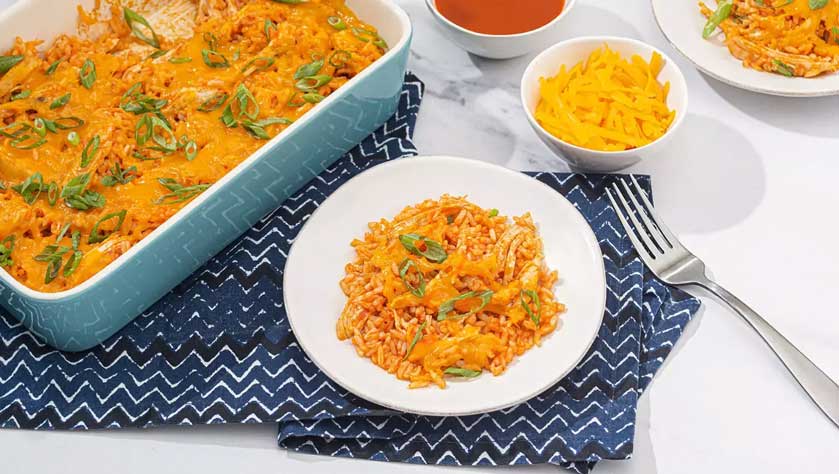 nostalgic buffalo chicken and rice casserole