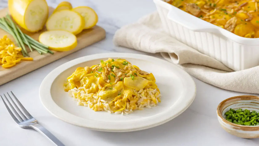 cheesy squash and rice casserole for the holidays