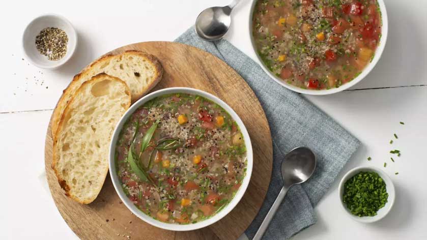 holiday French herb tomato soup with quinoa