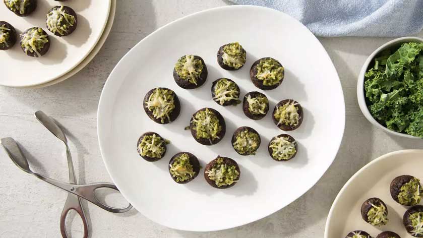 holiday kale pesto stuffed mushrooms