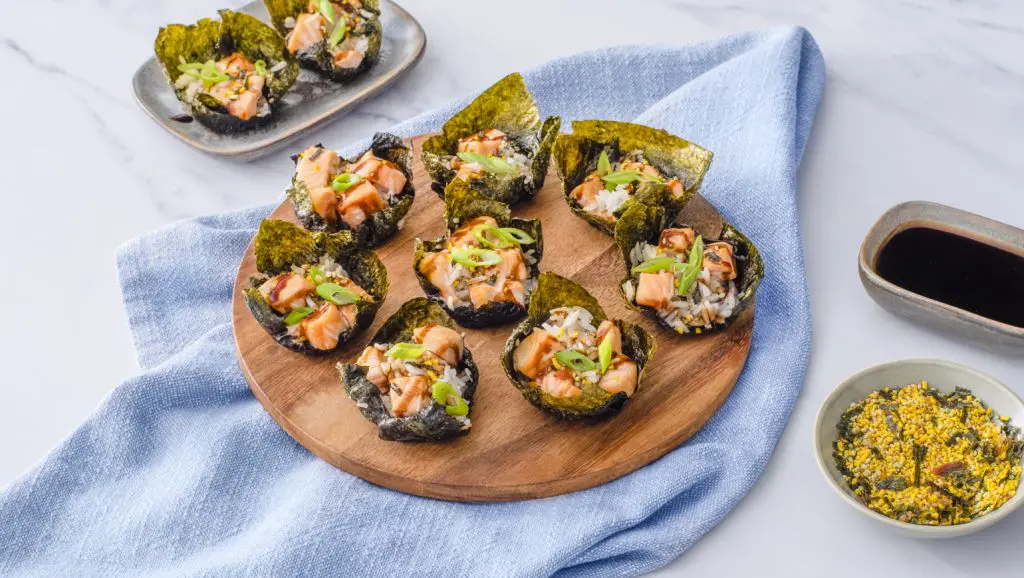 baked salmon sushi bites with jasmine rice