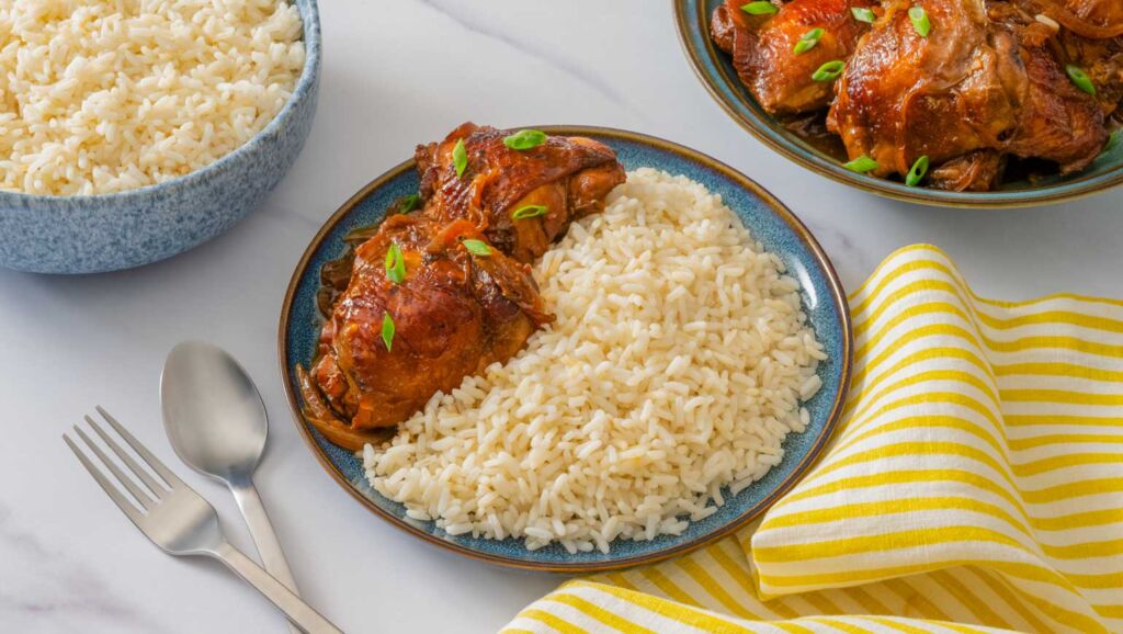 popular Filipino chicken adobo with rice