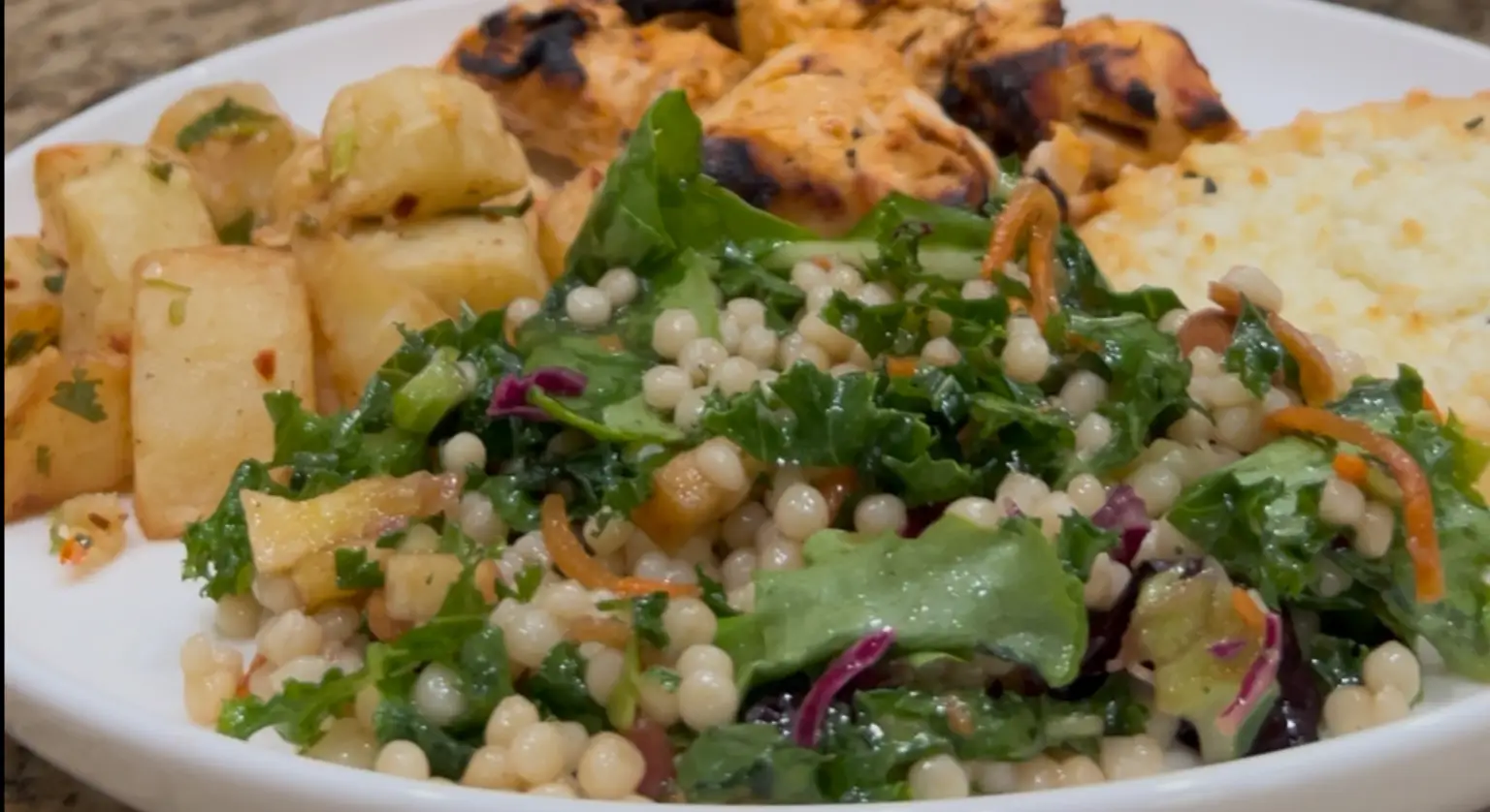 Mediterranean Grilled Chicken with Pearl Couscous Greek Salad