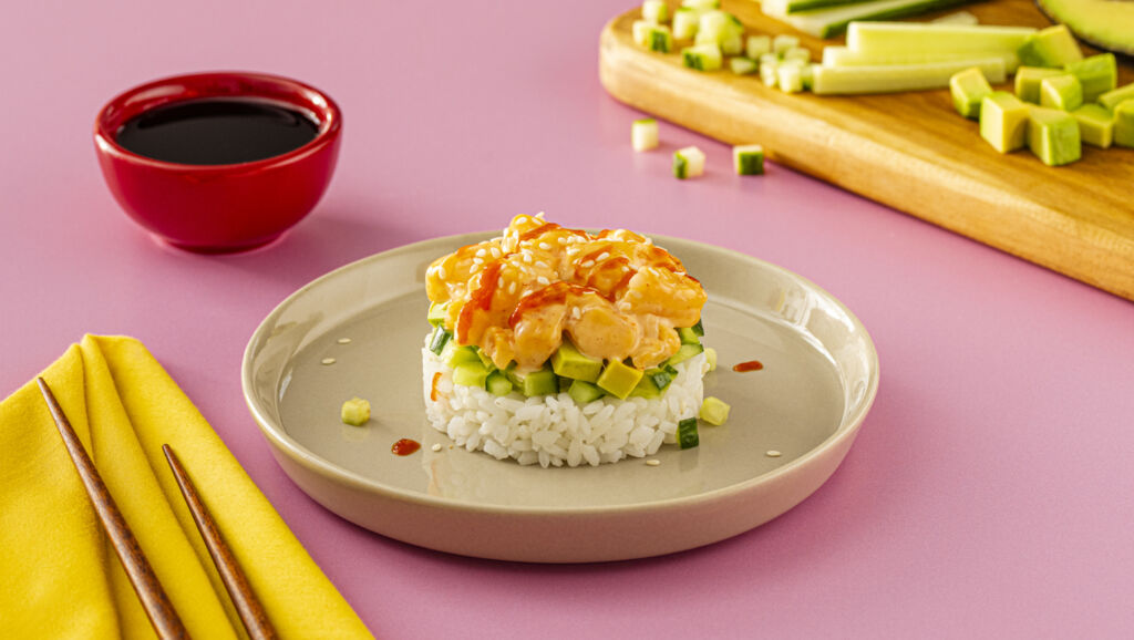 spicy shrimp stacks