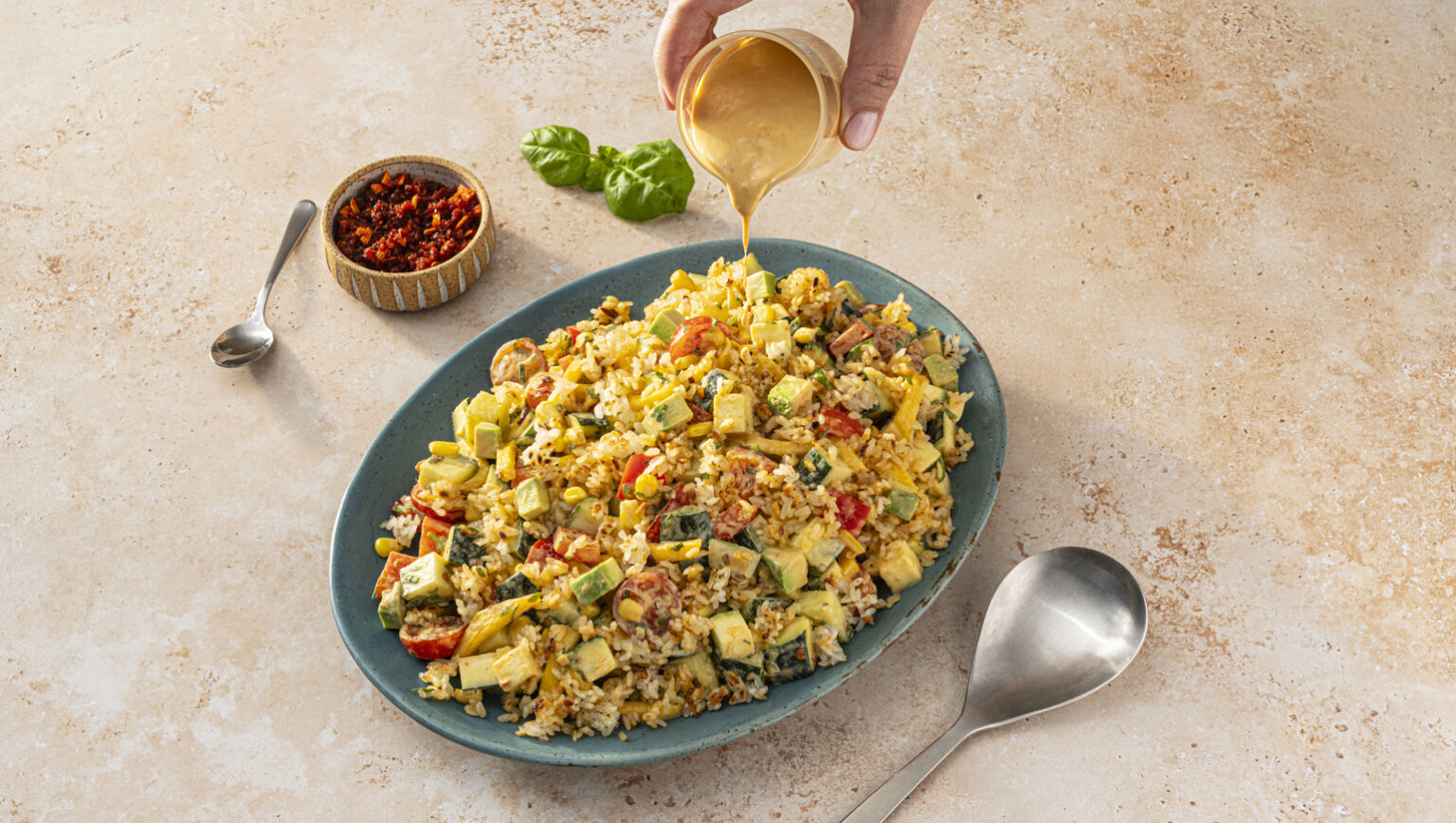 Crispy Rice Salad with Spicy Tahini Dressing