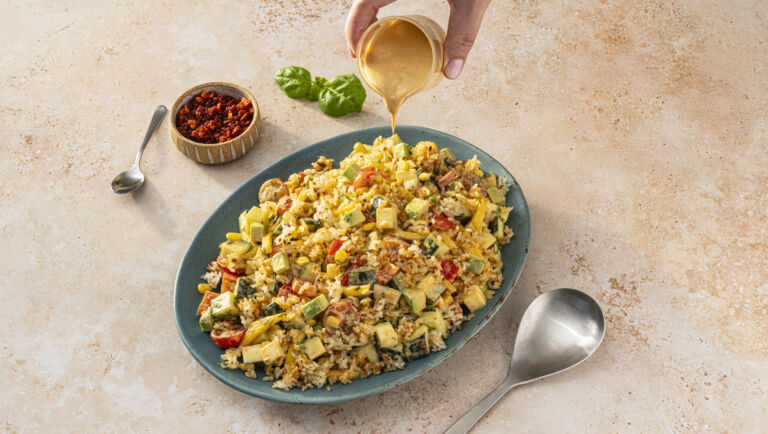 Crispy Rice Salad with Spicy Tahini Dressing