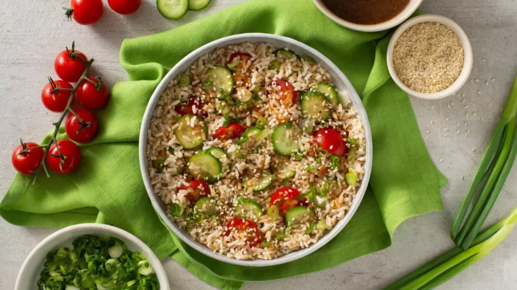 Garden Rice Cucumber Salad with Tomato 
